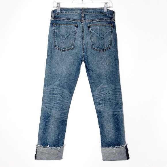Hudson Wide Cuff Distressed Fringe Hem Medium Wash Cropped Skinny Jeans 29 - Picture 3 of 14